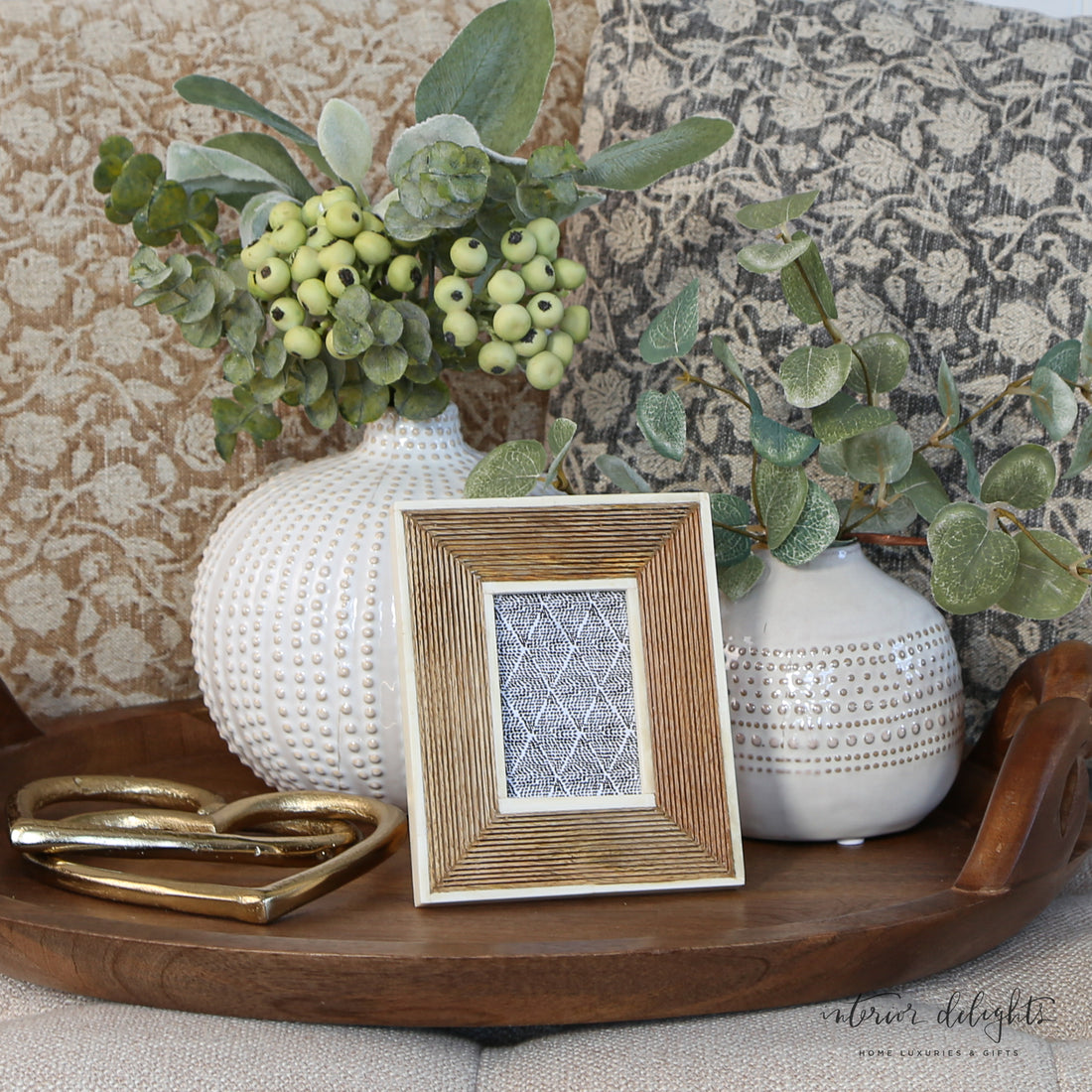 Hand-Carved Photo Frame with Bone Border