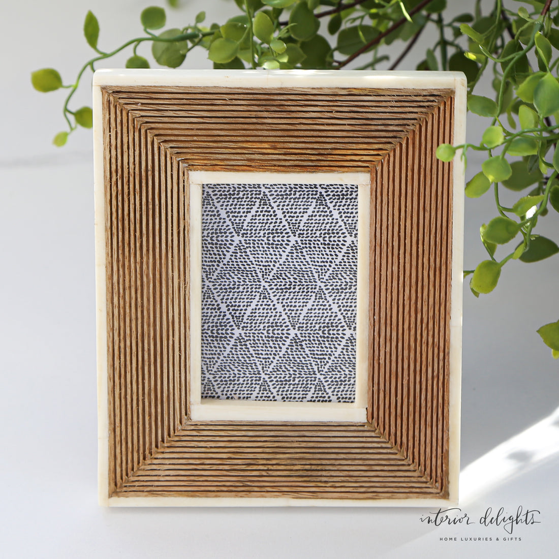 Hand-Carved Photo Frame with Bone Border