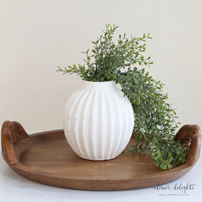 White  Round Ribbed Vase