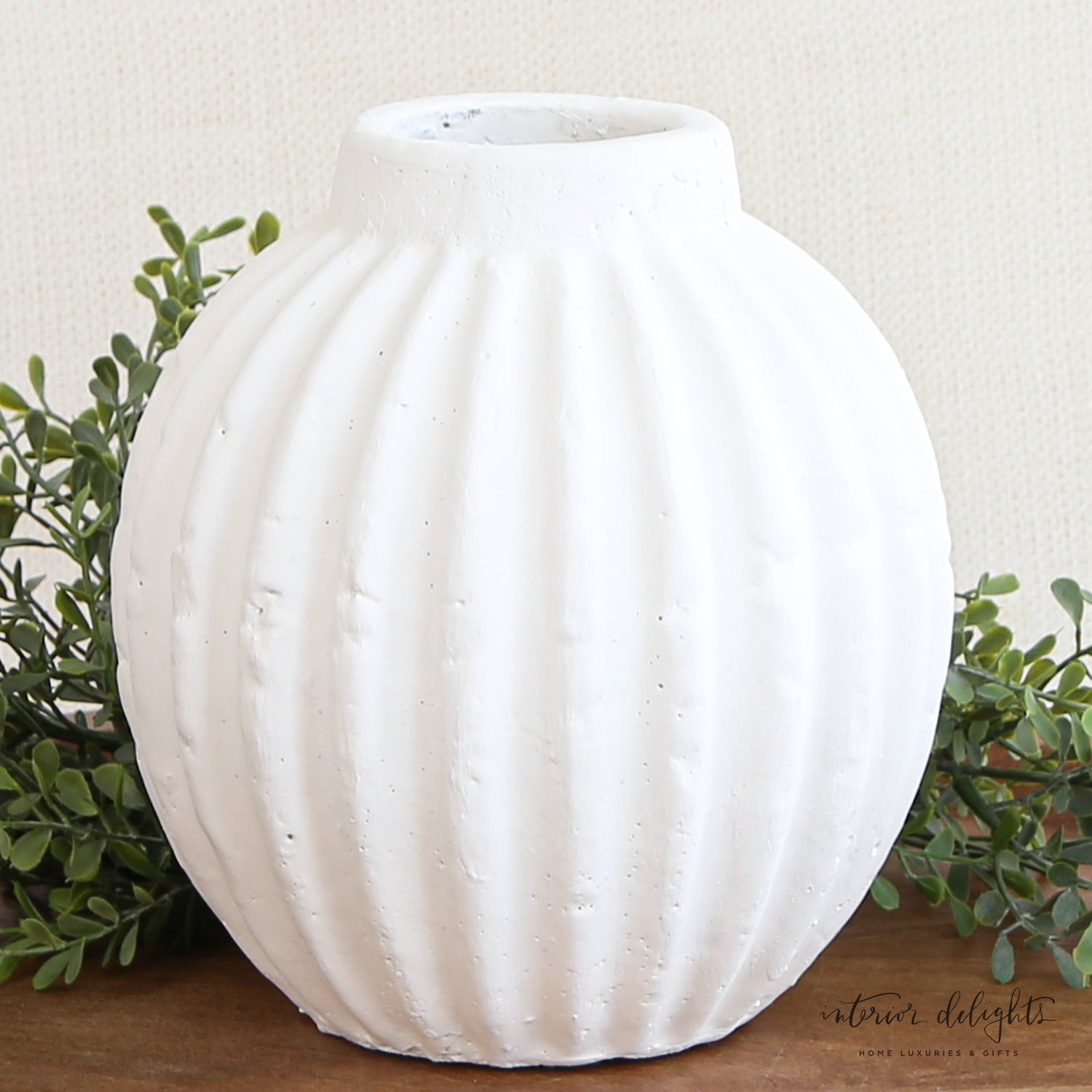 White  Round Ribbed Vase