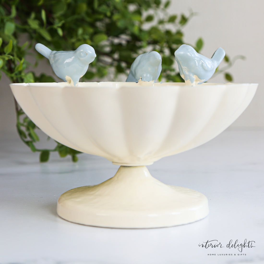 Scalloped Metal Bowl with Iron Birds