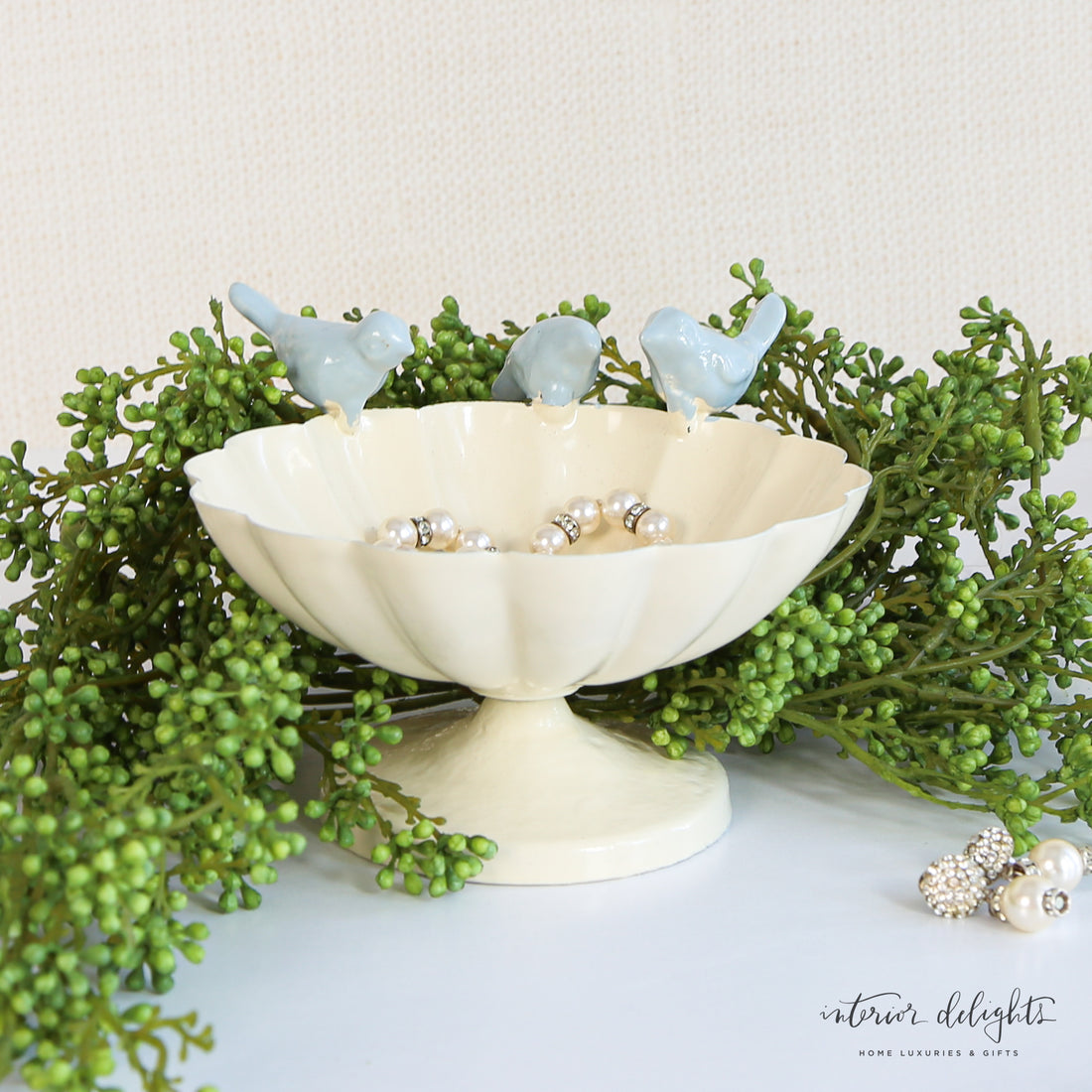 Scalloped Metal Bowl with Iron Birds