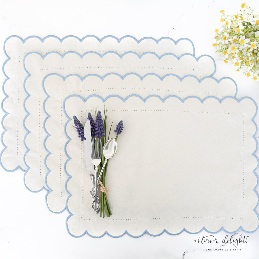 Blue Scalloped Edge Placemats- Set of 4