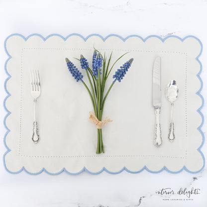 Blue Scalloped Edge Placemats- Set of 4