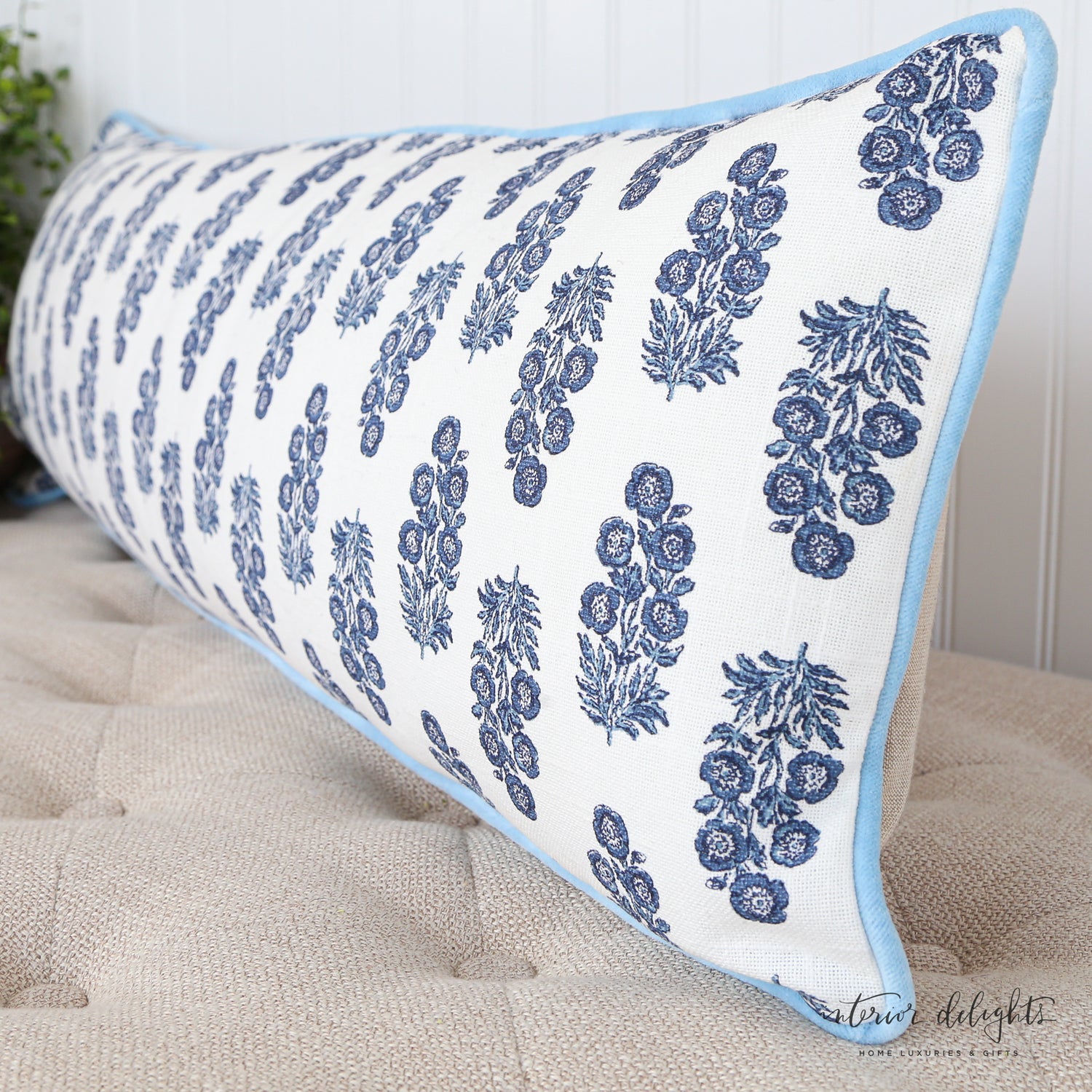 Blue Block Print Lumbar Pillow