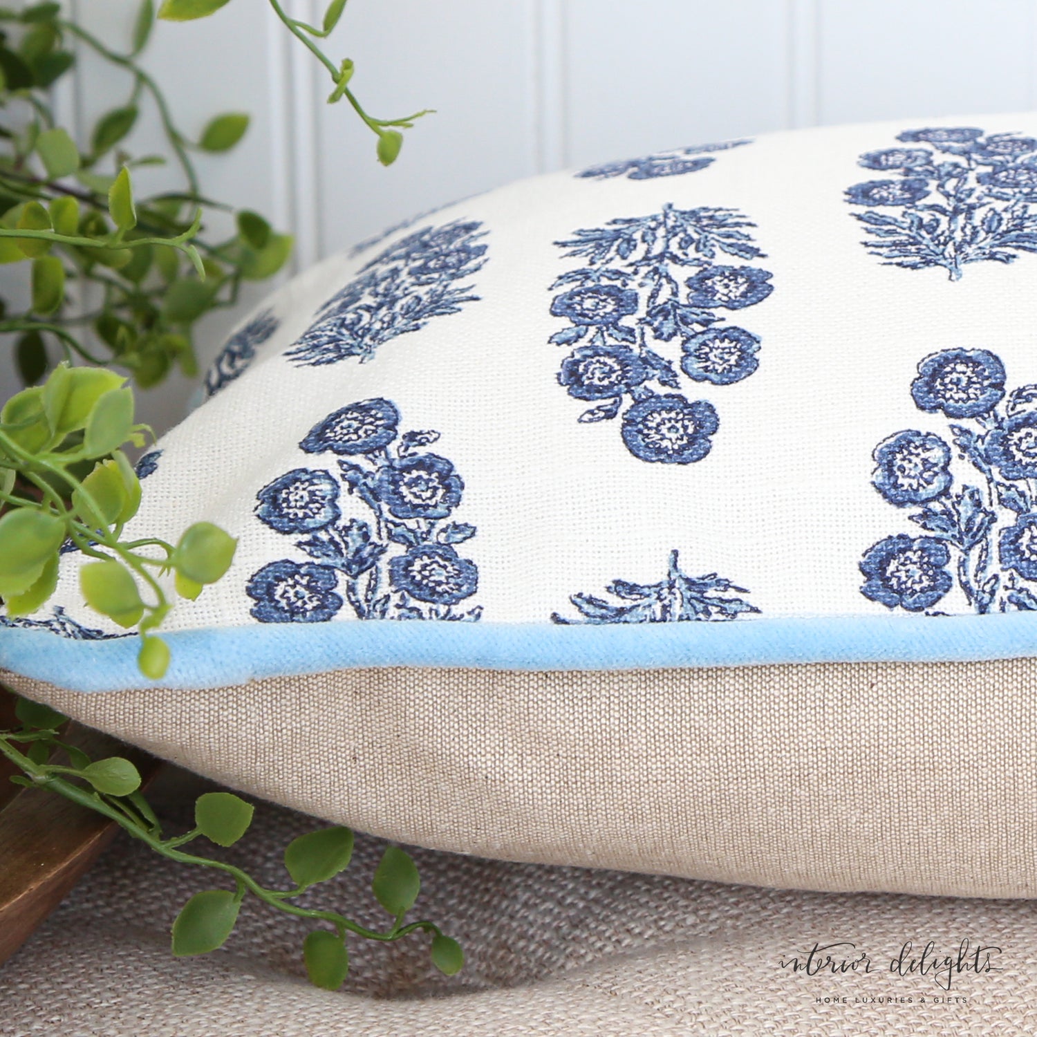 Blue Block Print Lumbar Pillow