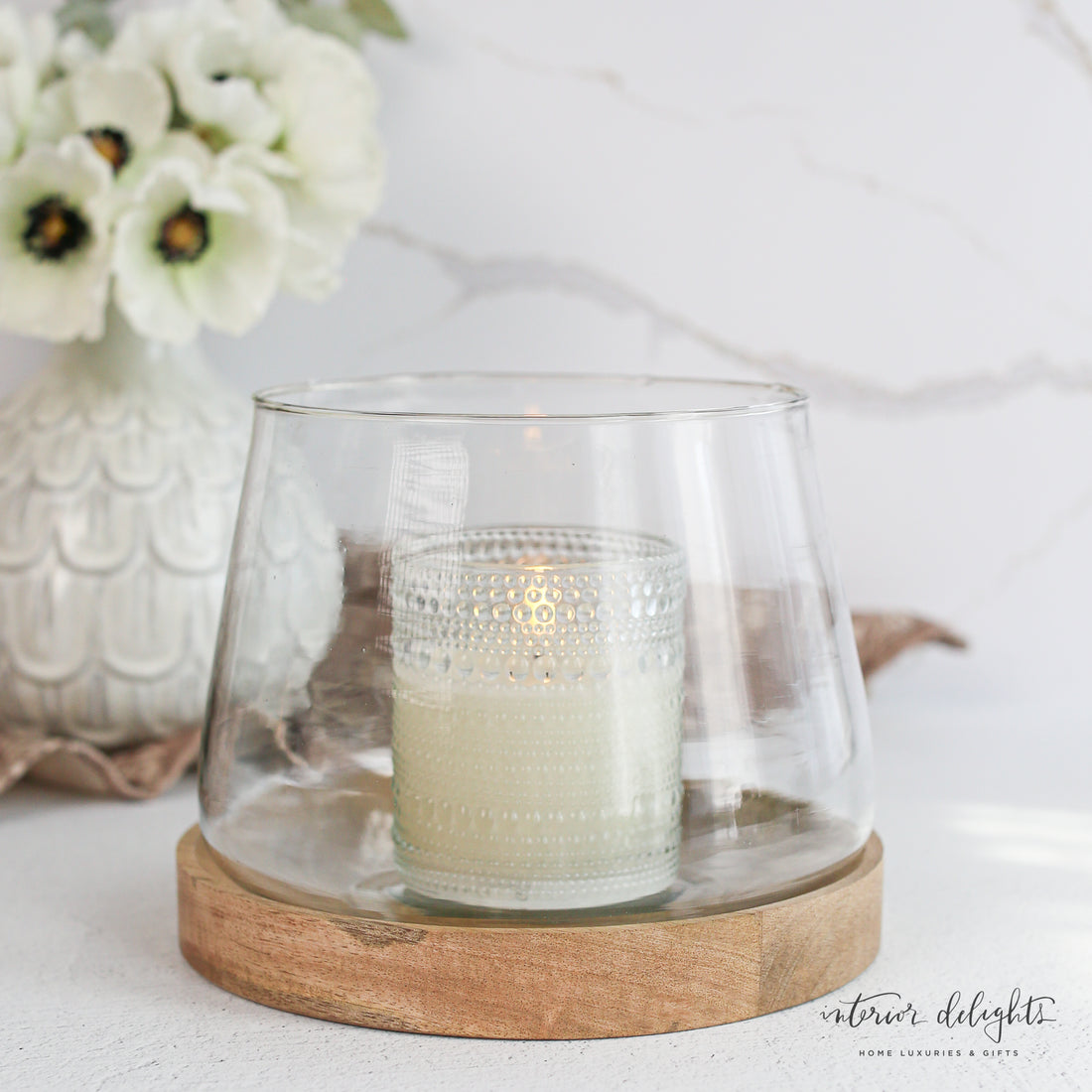 Glass Candle Holder with Wooden Base