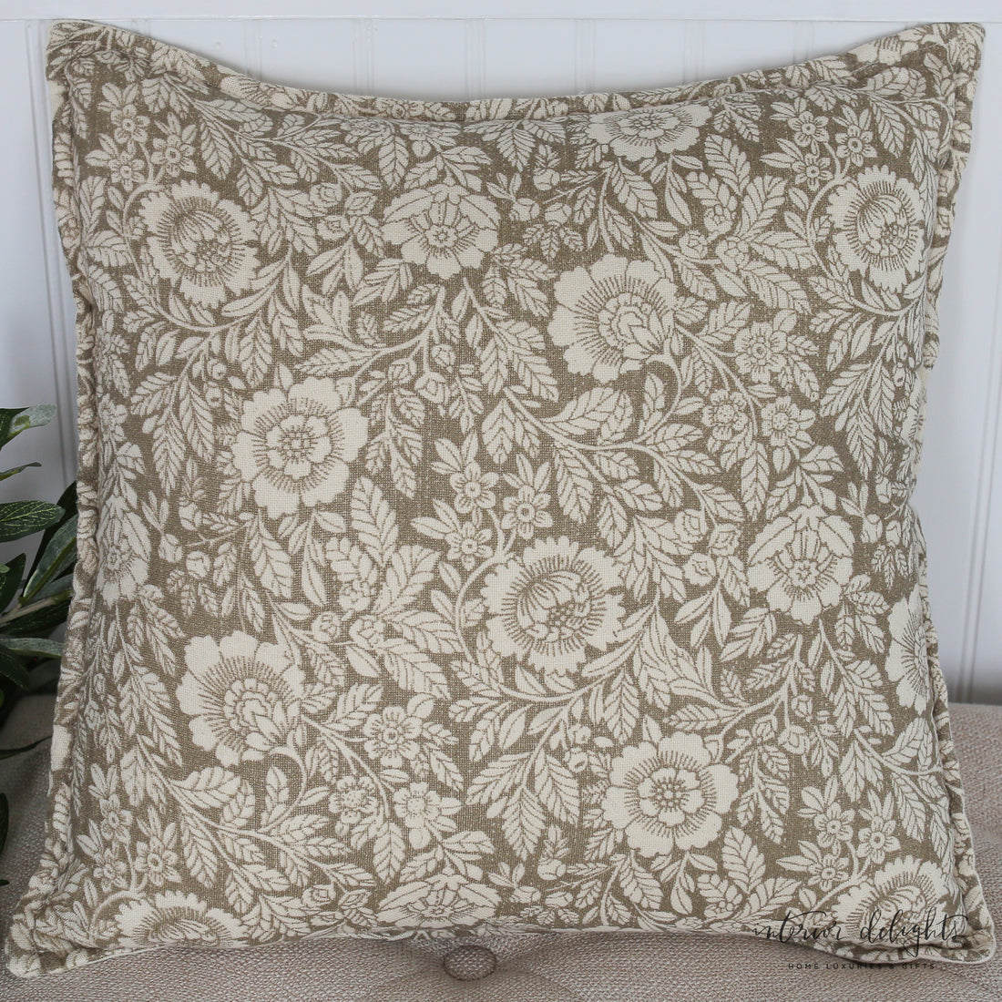 Large Bloom Floral and Leaf Pillow- Square