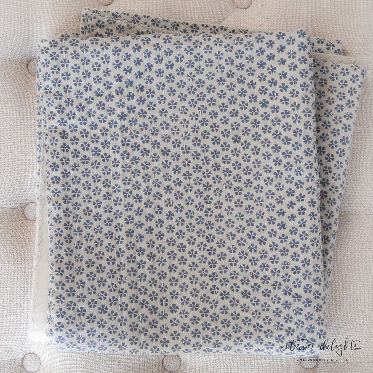 Blue Floral Block Print Throw