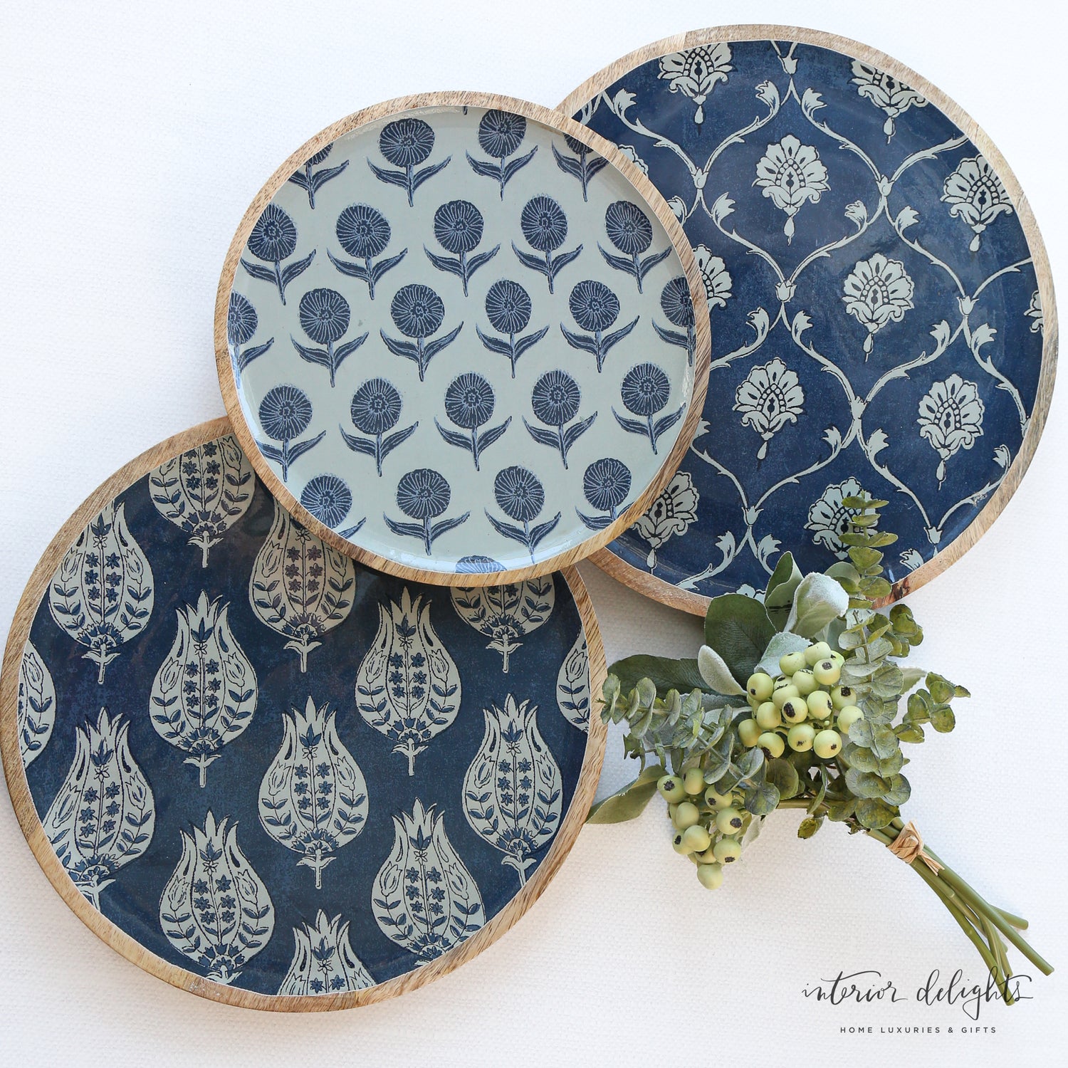 Round Floral Pattern Trays- Set of 3