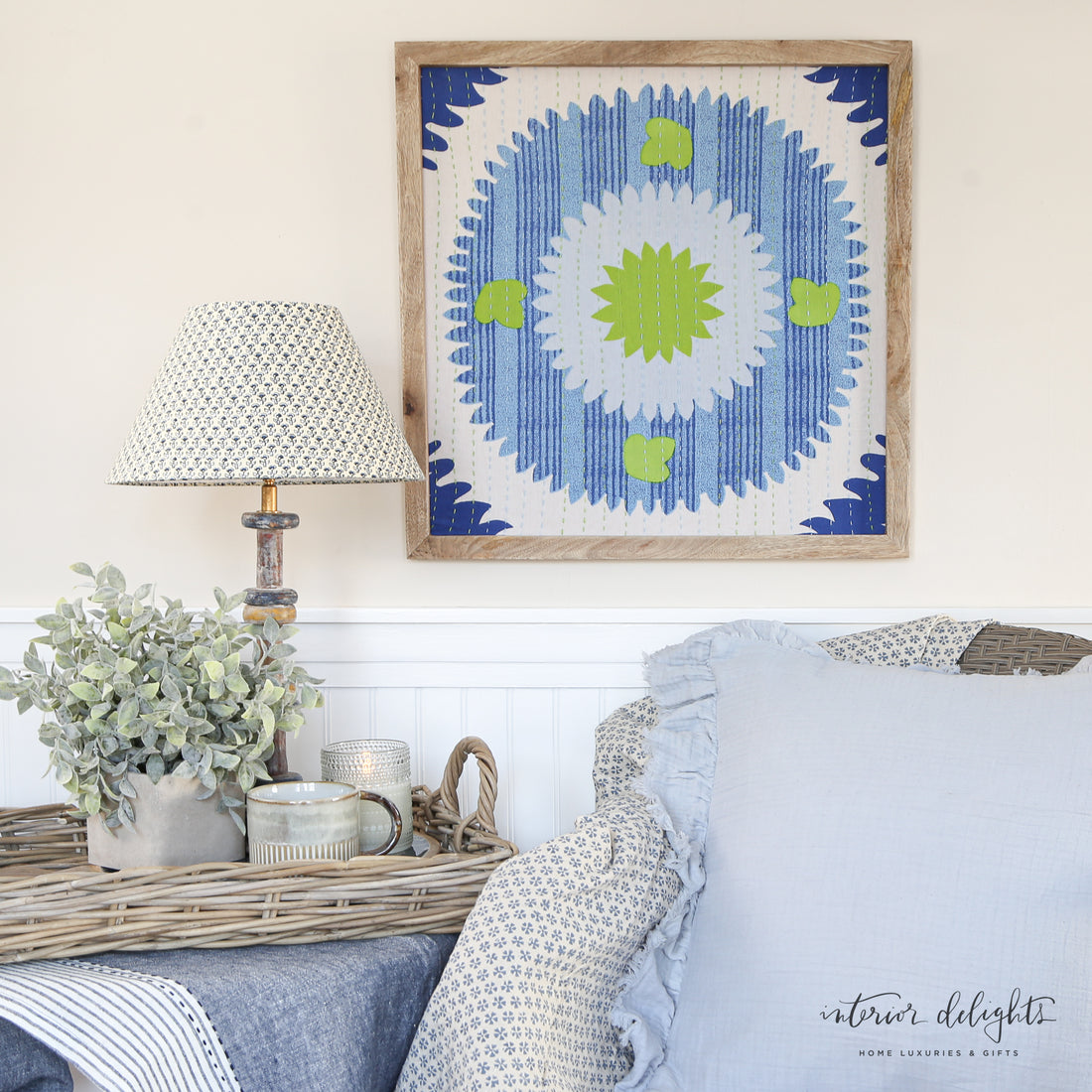 Blue Suzani Fabric Framed Artwork