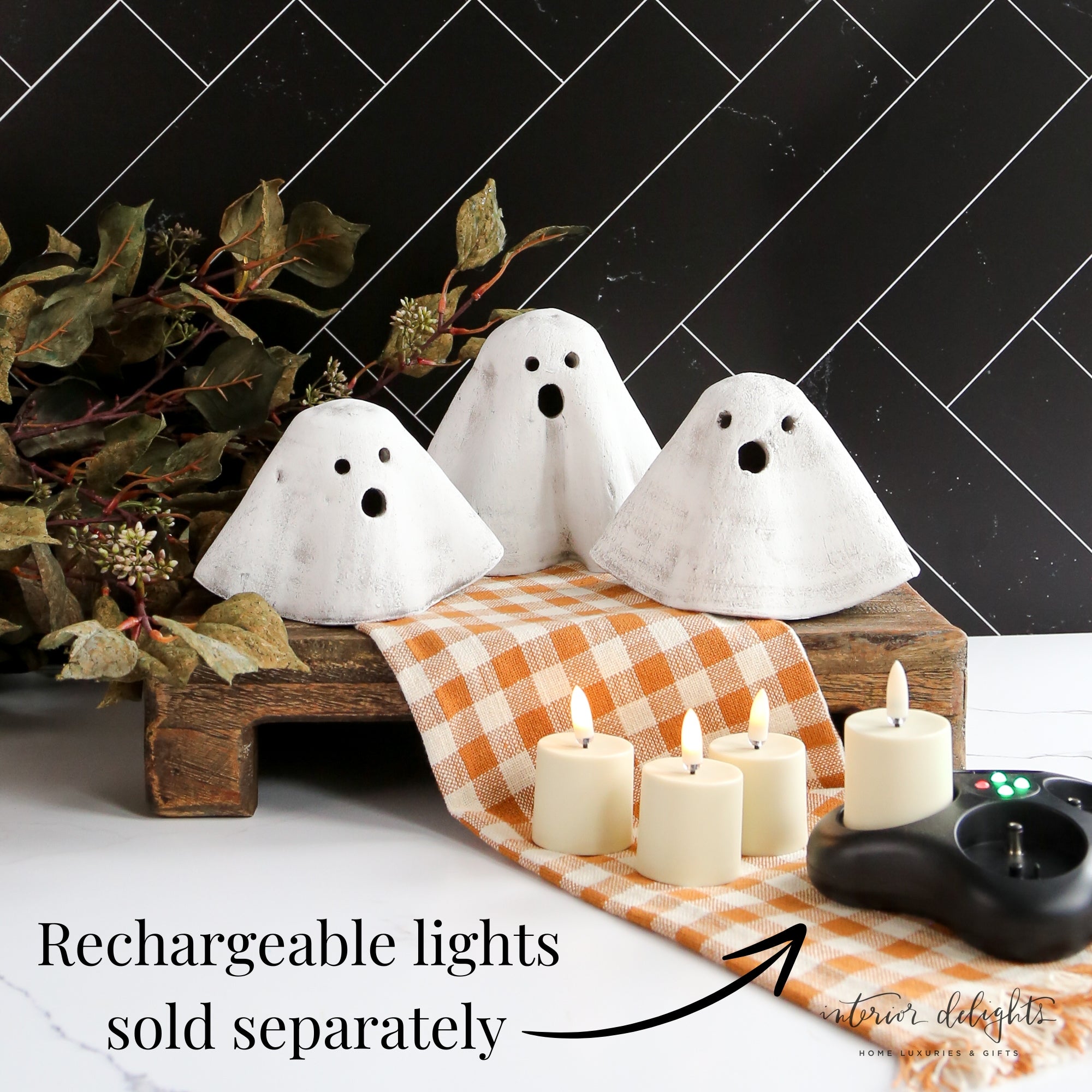 Terracotta Ghost Votives- Set of 3 (flameless candles sold separately)