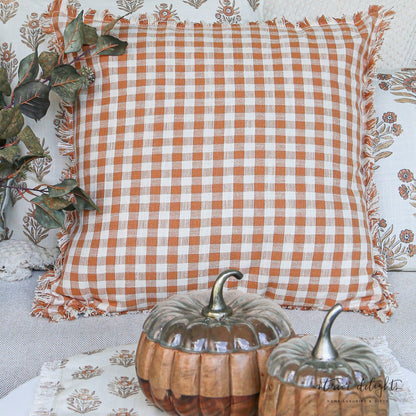 Rust And Cream Check Pillow