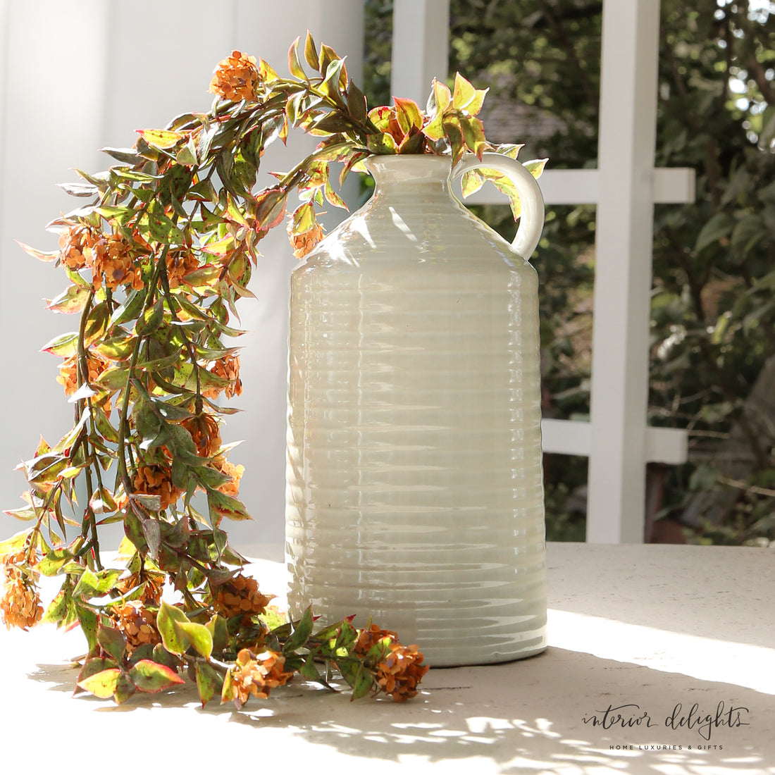 10.5” White Line Handle Vase