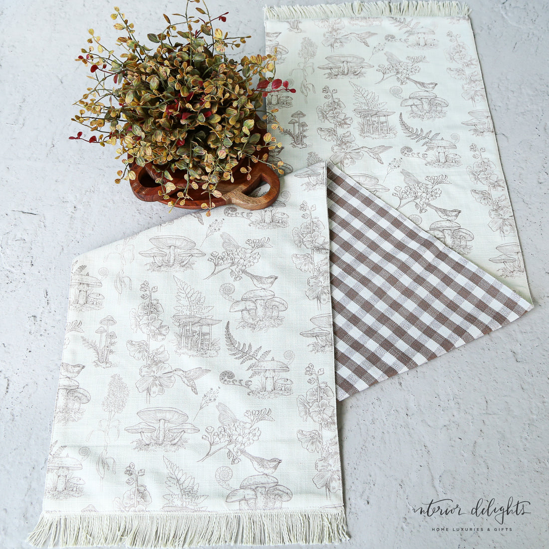 Reversible Tan Check Table Runner