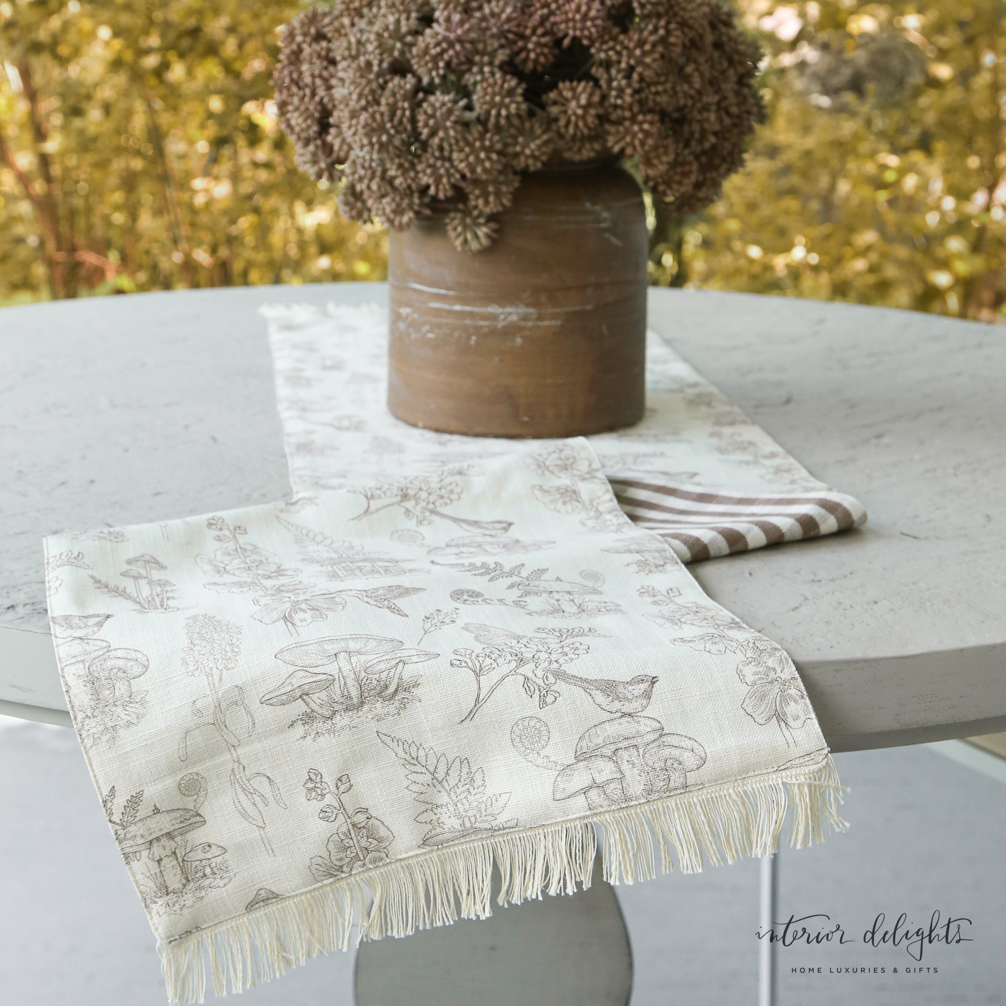 Reversible Tan Check Table Runner