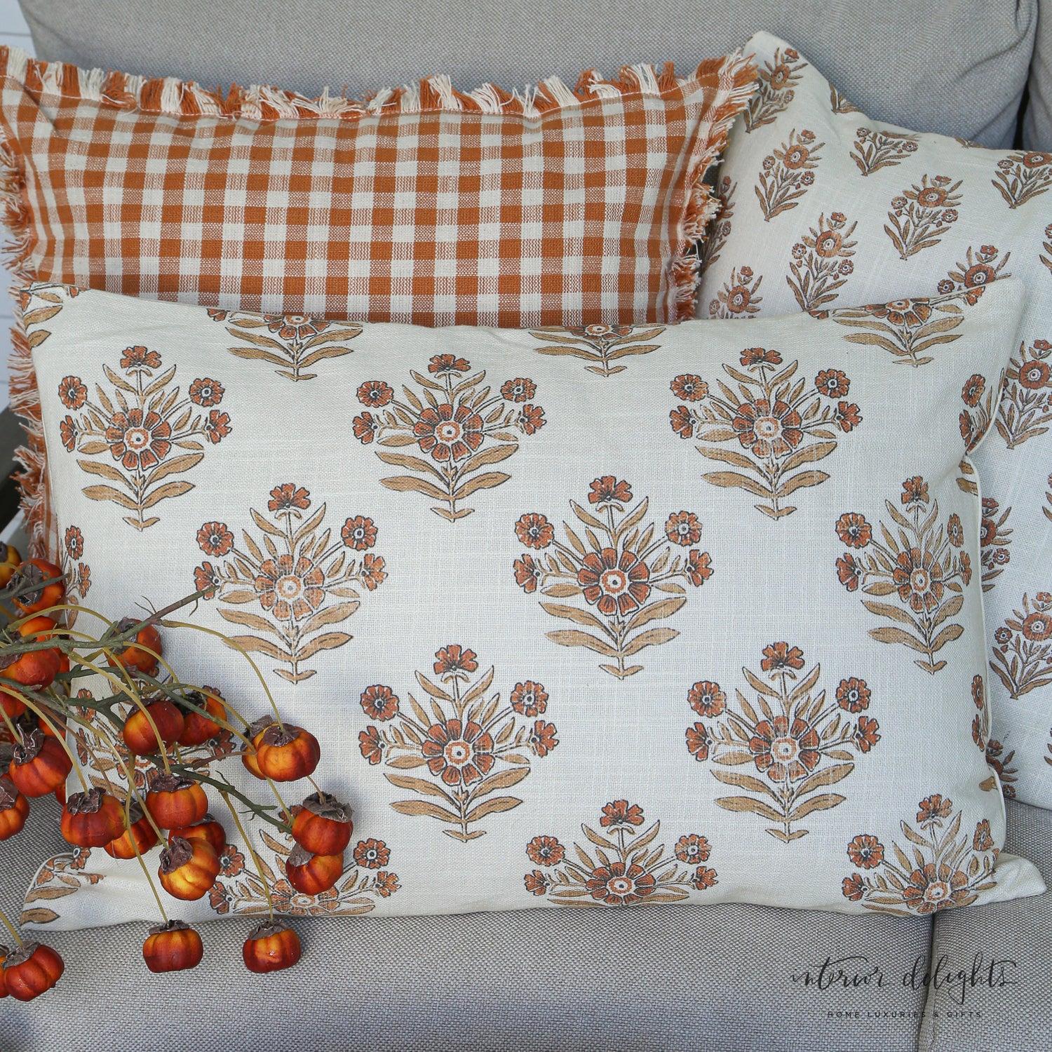 Floral Silhouette Lumbar Block Print Pillow