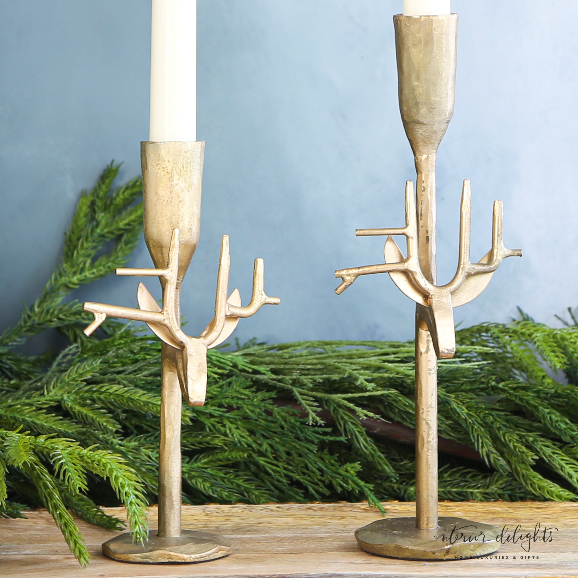 Forged Reindeer Candlesticks- Gold- Set of 2