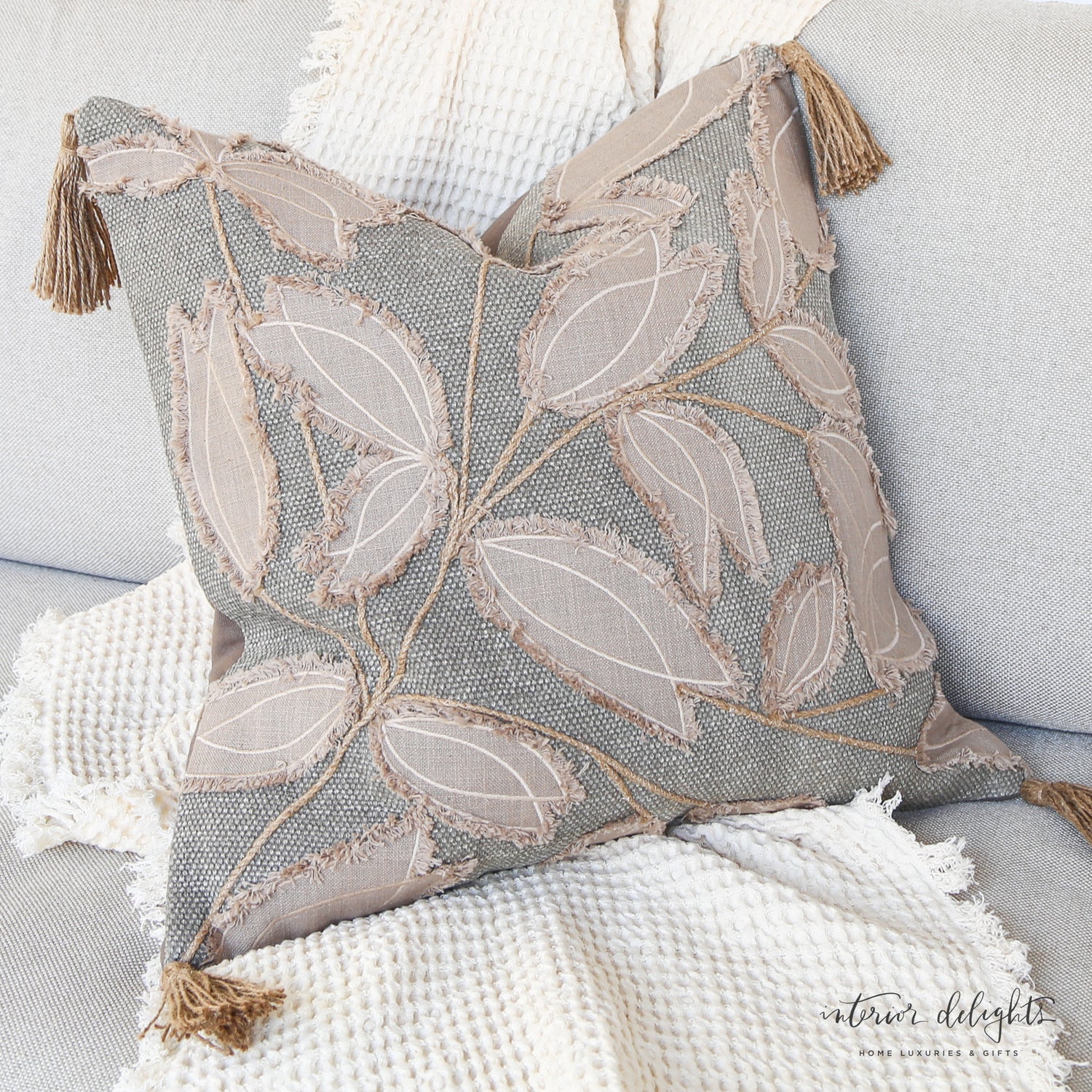 Square Gray &amp; Taupe Leaf Pillow