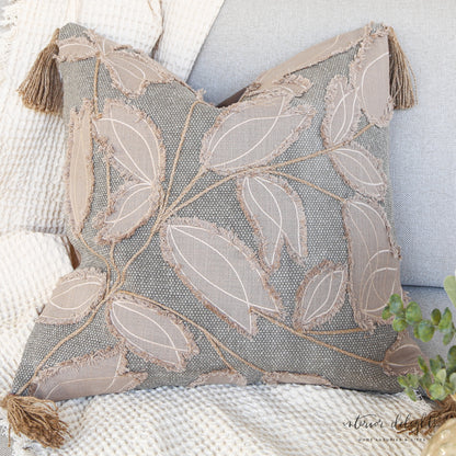 Square Gray &amp; Taupe Leaf Pillow