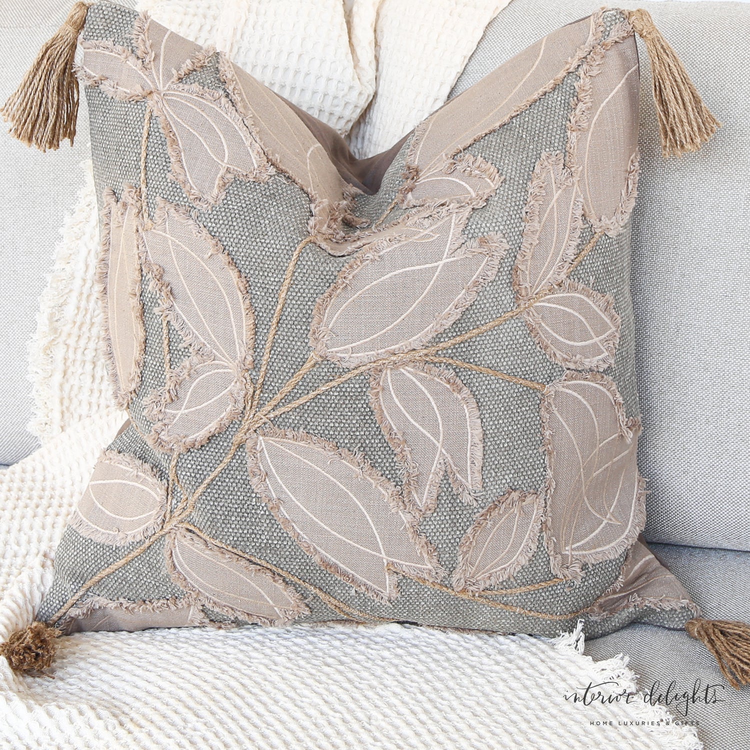 Square Gray &amp; Taupe Leaf Pillow