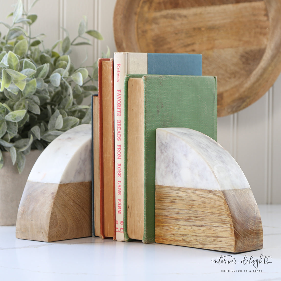 Marble Wood Wedge Bookends