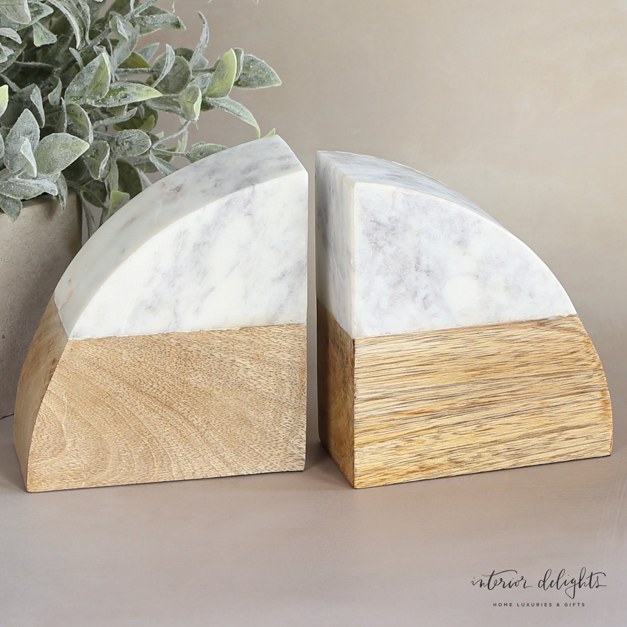 Marble Wood Wedge Bookends