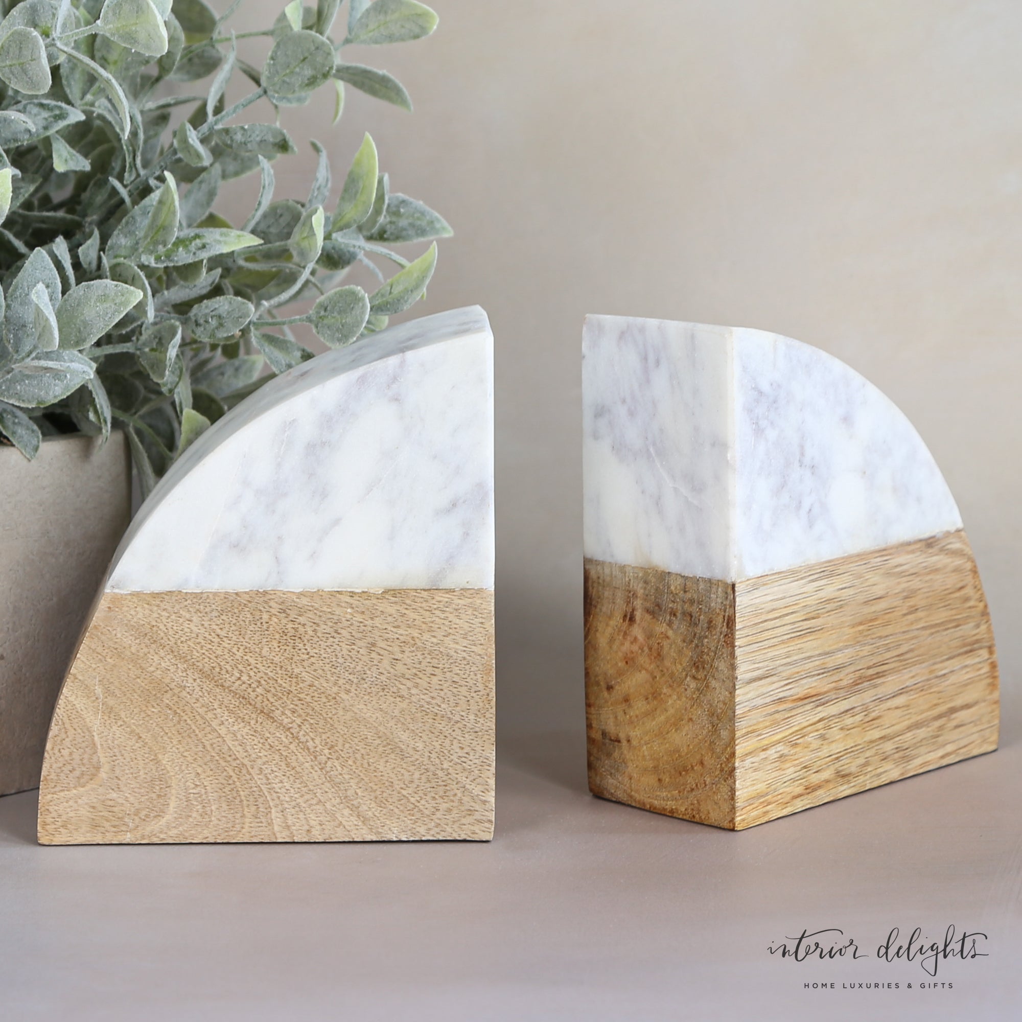 Marble Wood Wedge Bookends