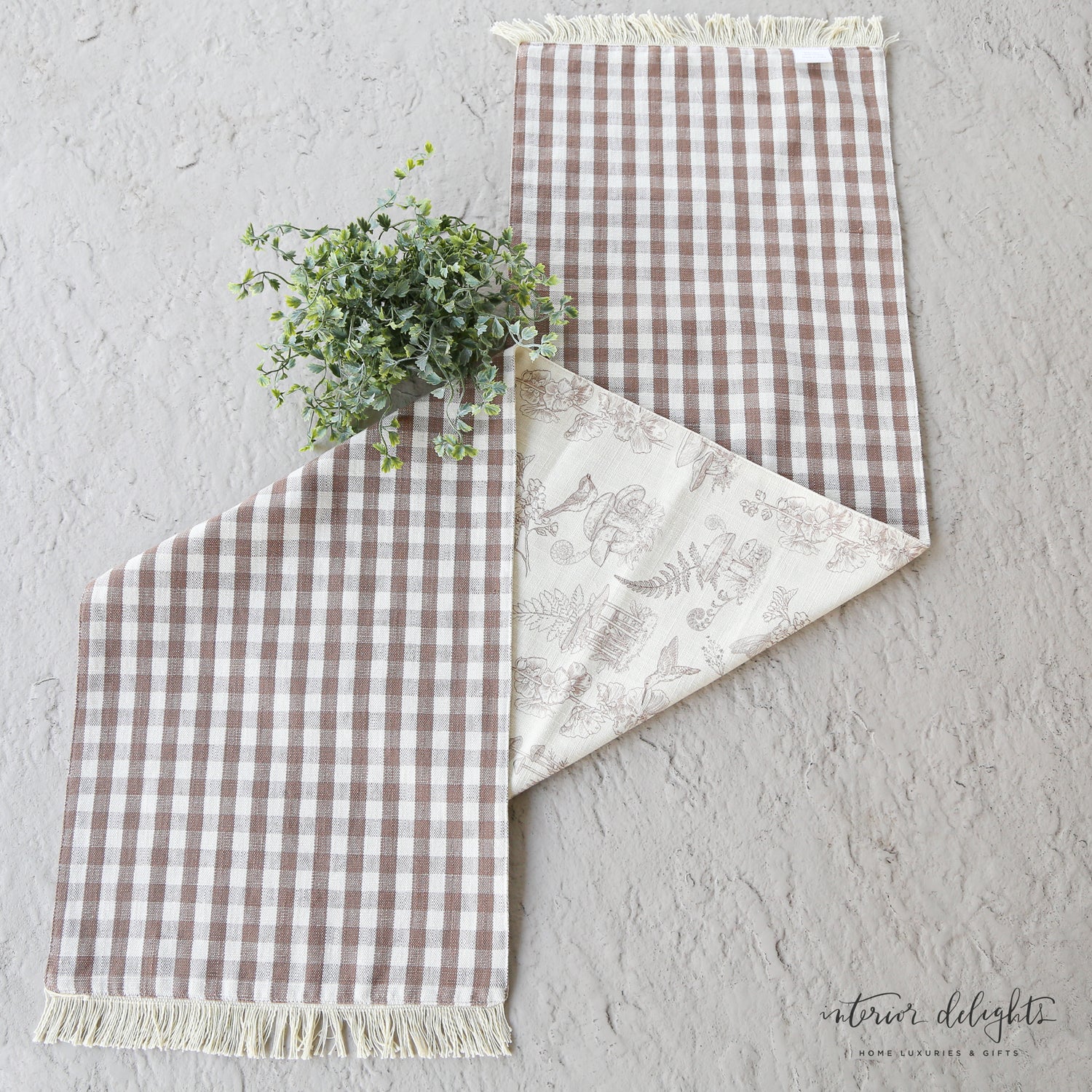 Reversible Tan Check Table Runner