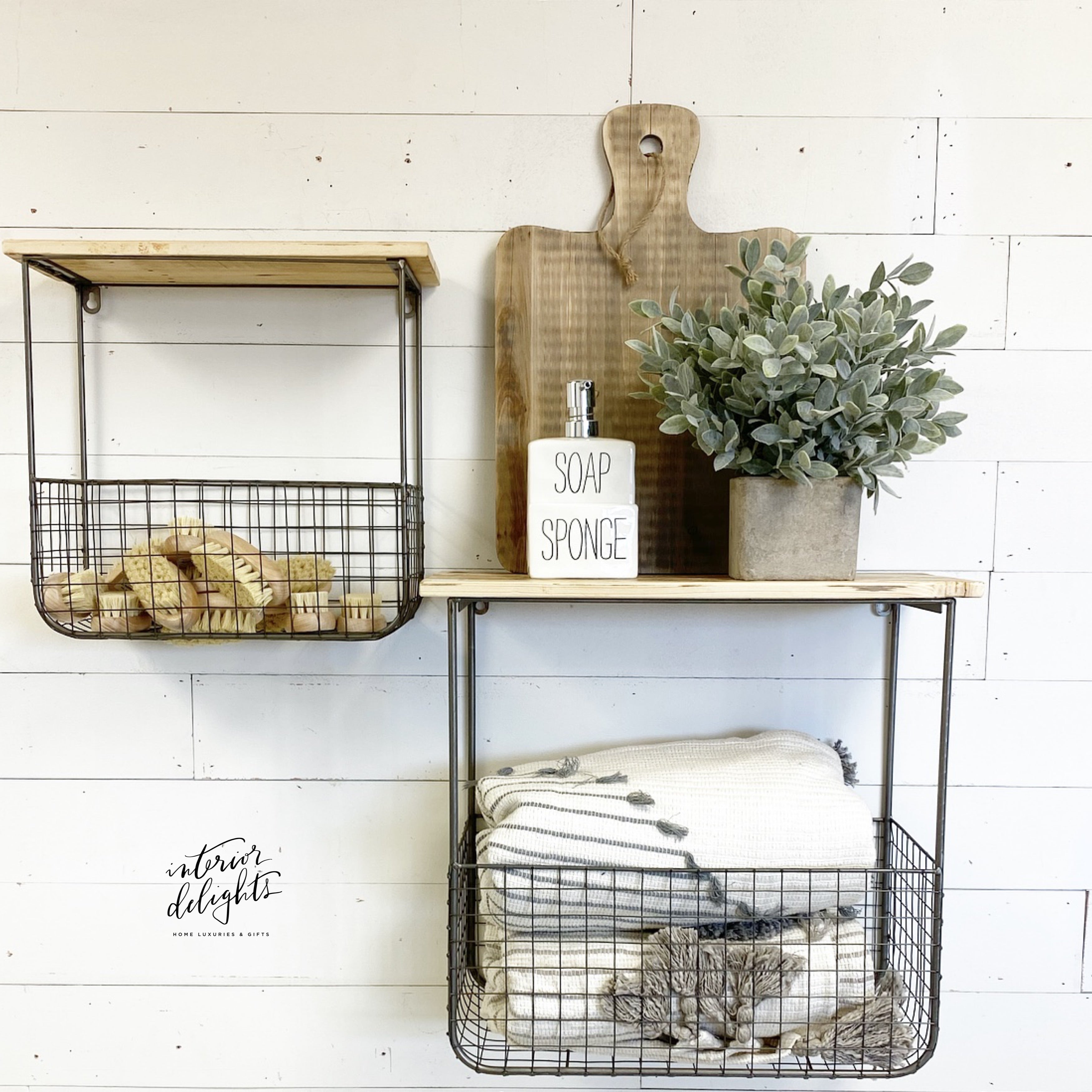 Set of two wood &amp; wire basket shelves - Interior Delights