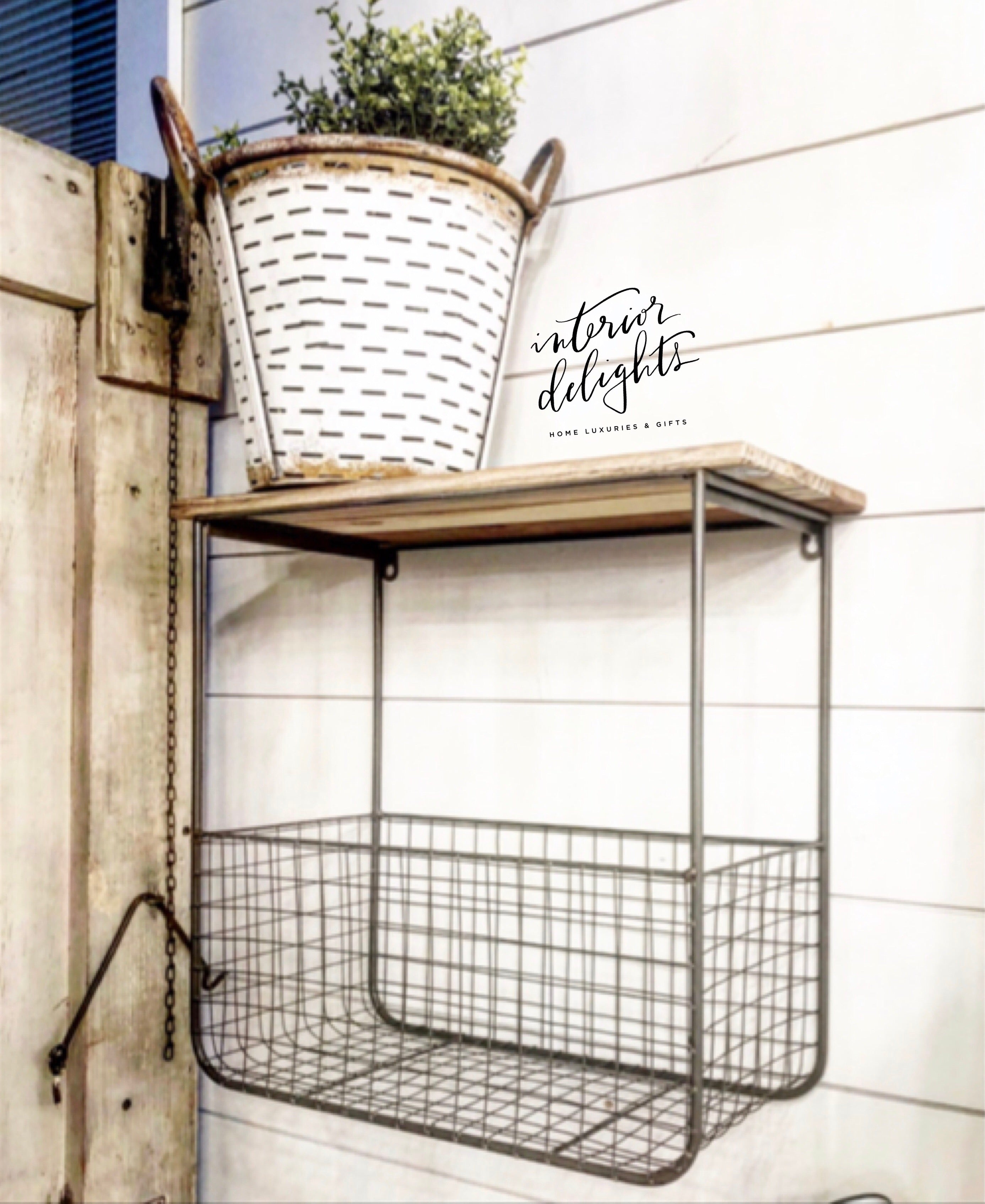 Set of two wood &amp; wire basket shelves - Interior Delights
